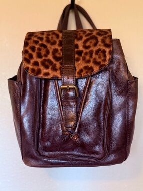 Patricia Nash Leather Aberdeen Leopard Haircalf Backpack